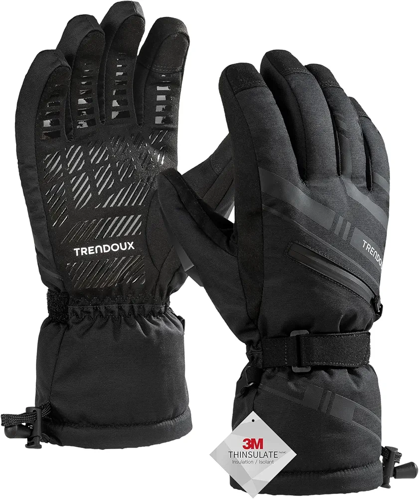 TRENDOUX Guantes Esqui Termicos Impermeables: Guantes Invierno Tactiles Movil Cálido para Hombre Mujer, Guantes para Clima Frio Extremo Ski Snowboard Running Ciclismo Nieve Senderismos