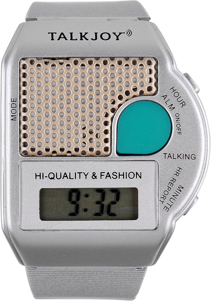 Reloj de pulsera parlante de plata, con alarma, indica la hora pulsando un botón, reloj para personas mayores con dificultades visuales, ayuda digital para la vida cotidiana, plata