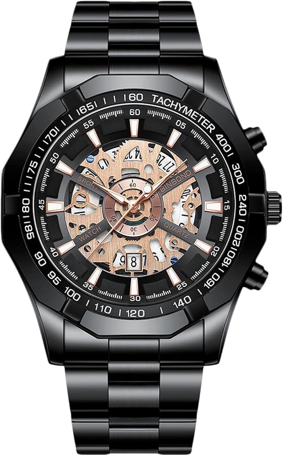 RORIOS Relojes para Hombre Reloj de Pulsera Negocios Mecánico Reloj Esqueleto Automático Reloj Moda Impermeable con Acero Inoxidable