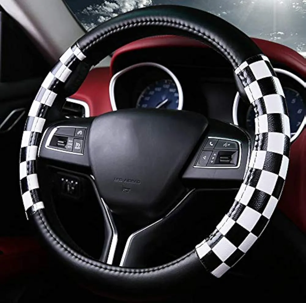 Rejilla de Cubierta del volante del automóvil de cuero de microfibra estilo unisex estilo universal 38 cm blanco