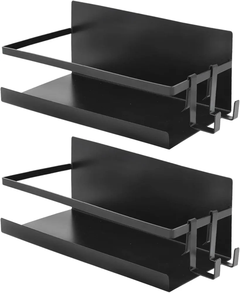 joeji's Kitchen Juego de 2 estante nevera universal y 4 ganchos estanteria especias cocina magnética especiero magnetico de acero recubierto de zinc estante frigorifico organizador especias cocina