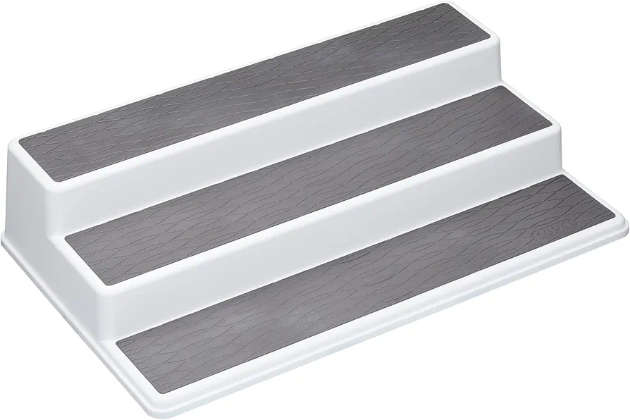Copco Basics Especiero de 3 Niveles para Armario Interior, Estante de Cocina Antideslizante, Organizador, 38 x 22,5 x 8,5cm, Blanco/Gris