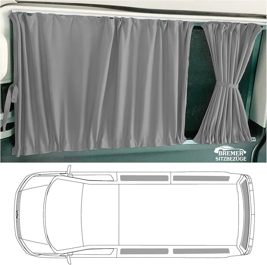 BREMER SITZBEZÜGE Cortinas a Medida, protección Solar, compatibles con Mercedes Vito Viano W639, Distancia Entre Ejes extralarga 2003-2014 en Gris, Accesorios para Camping, Accesorios para