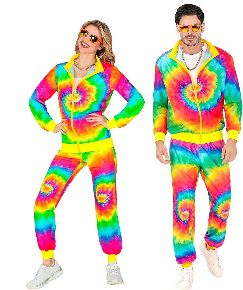 Widmann W MILANO Party Fashion - disfraz chandal, neon fiesta hippie psicodelico, traje años 80, jogging suit, traje mal gusto, disfraces carnaval