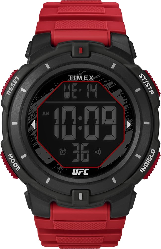 Timex UFC Rumble - Reloj para hombre de 50 mm, pulsera roja, esfera digital, caja negra TW5M59800