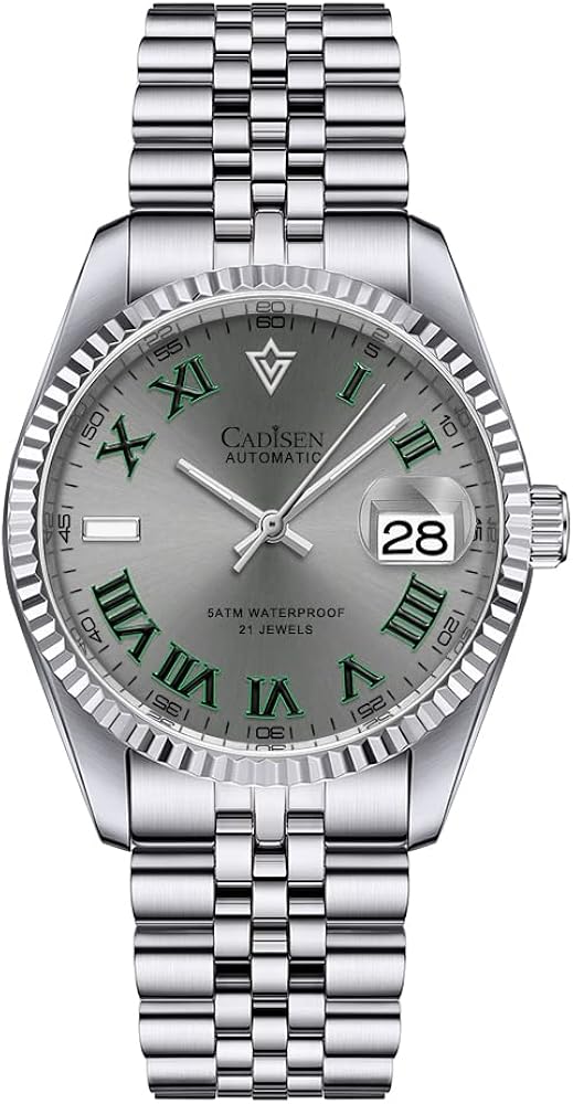 CADISEN Reloj Automático Hombres Reloj Automático Mecánico Cristal De Zafiro Y Pulsera De Acero Inoxidable Reloj.., 8211 blanco, Pulsera