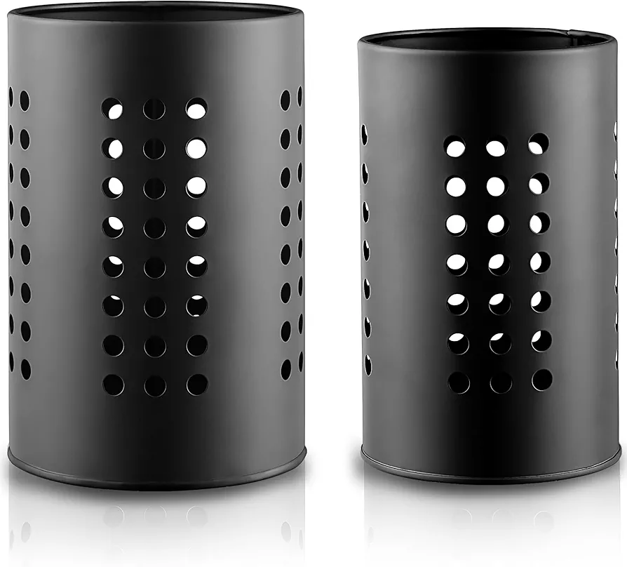 Evanda Soporte para utensilios de cocina para paquete de 2 encimeras, carrito de utensilios negros de acero inoxidable, organizador elegante de granja y vasija de utensilios de decoración de cocina