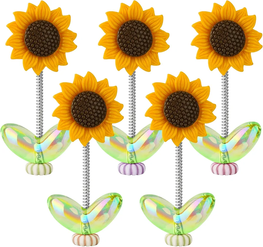 Tomorotec 5 piezas de girasol para decoración de salpicadero de automóvil y uso versátil en el hogar u oficina, encantadoras figuras de resina de PVC fáciles de instalar para mejorar el estado de