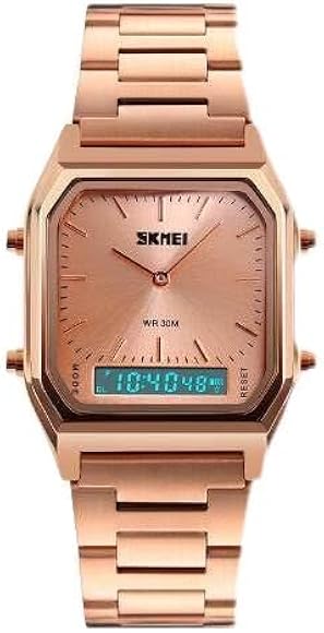 Tevimpeya Reloj de moda para hombre, correa de acero inoxidable, resistente al agua hasta 30 m, digital y analógico, color azul plateado