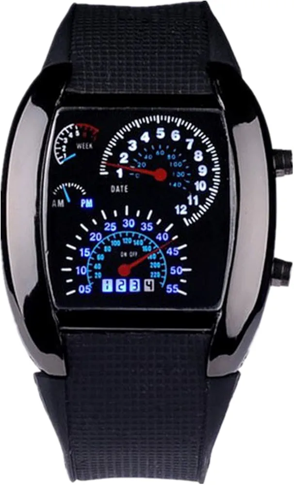 Fashion Watches Relojes Hermosos, Hombre Azul Coche Deportivo RPM&Reloj de Pulsera de Velocidad Llevado Blanco (Color : Negro)