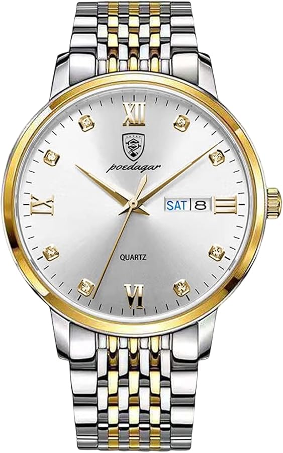 RORIOS Reloj Hombre Análogo Cuarzo Reloj Luminoso Calendario Reloj con Correa en Acero Inoxidable Moda Impermeable Reloj de Pulsera para Hombre