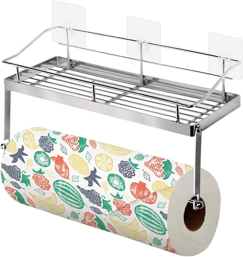 ﻿﻿Joejis Portarrollos Cocina con Especiero y Adhesivo Estanteria Cocina Pared por Soporte Papel Cocina la Almacenamiento Cocina y Baño