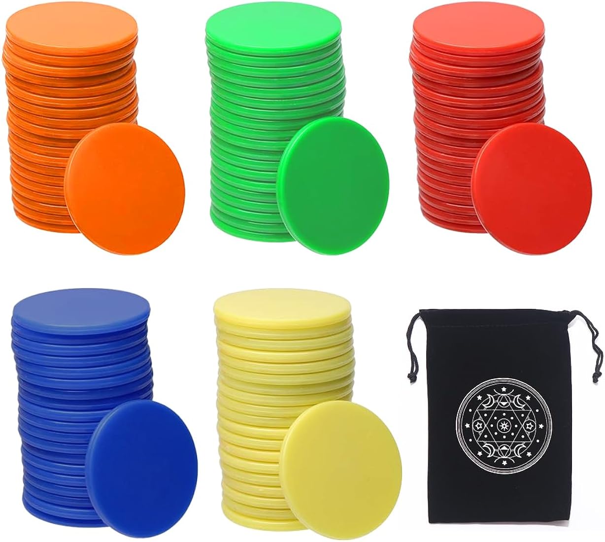 IKOPFLN Fichas poker de 100 piezas, fichas de plástico con bolsa de terciopelo, juego de fichas de póquer de fiesta para la noche de juegos
