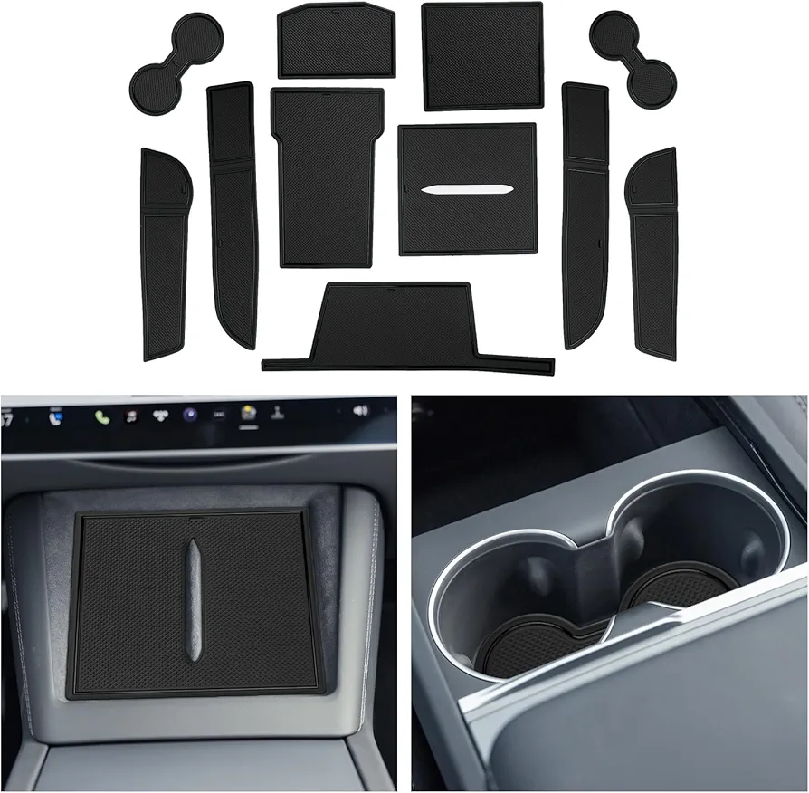 CDEFG Compatible con Tesla Model 3 2024 Highland Alfombrillas de Goma Antideslizantes Reposabrazos Consola Central Portavasos Model 3 2024 Accesorios (Negro)