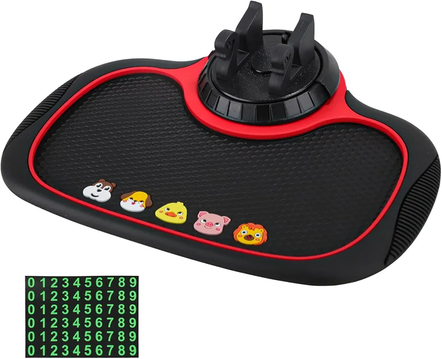 Delsen Salpicadero de Coche Multifunción 3 En 1 Almohadilla Antideslizante Teléfono Automóvil,Alfombrilla Antideslizante para Coche con Soporte para Teléfono Móvil,24×19 cm (Negro)
