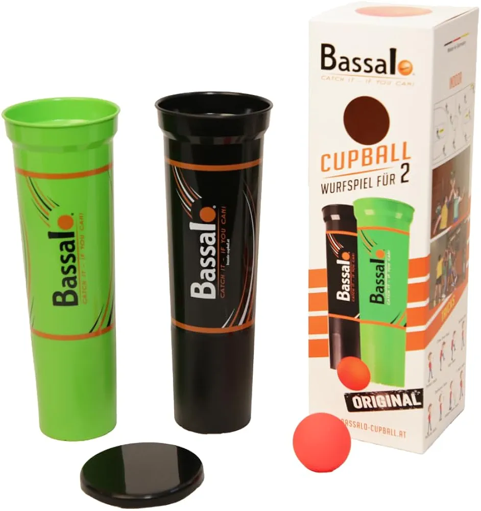 BASSALO Cupball - Juego de Lanzamiento de Pelota con Copas, Juego Exterior para Niños y Adultos - Starter Kit para 2 Jugadores - 2 Copas, 1 Pelota de Juego