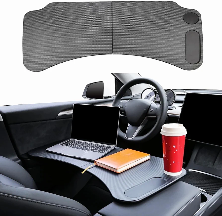 BMZX - Mesa de Comedor portátil para Coche con portavasos, Apto para la mayoría de vehículos Sedán SVU Pickup (también se Aplica a los Accesorios Tesla Model 3 Model Y)