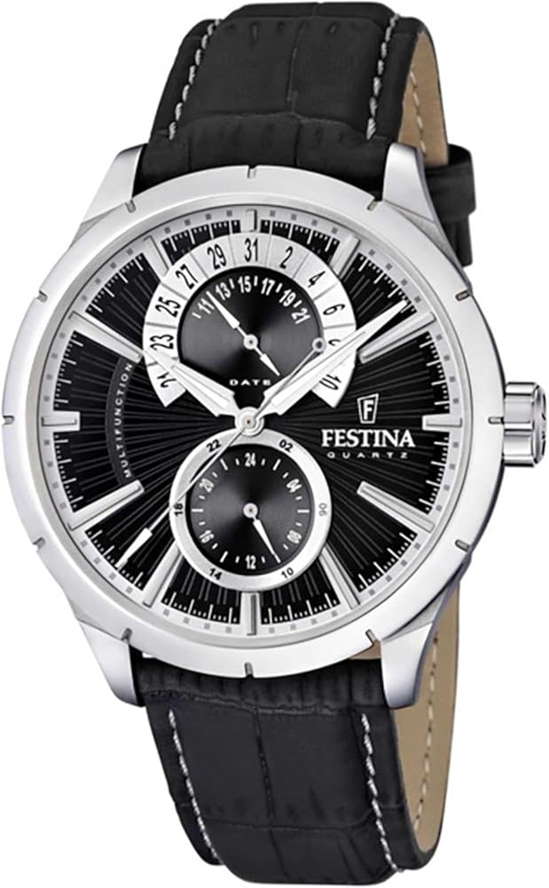 Festina Reloj Hombre F16573/3 Correa Clasico Caja de Acero Inoxidable 316l Plateado Correa de Cuero Negro
