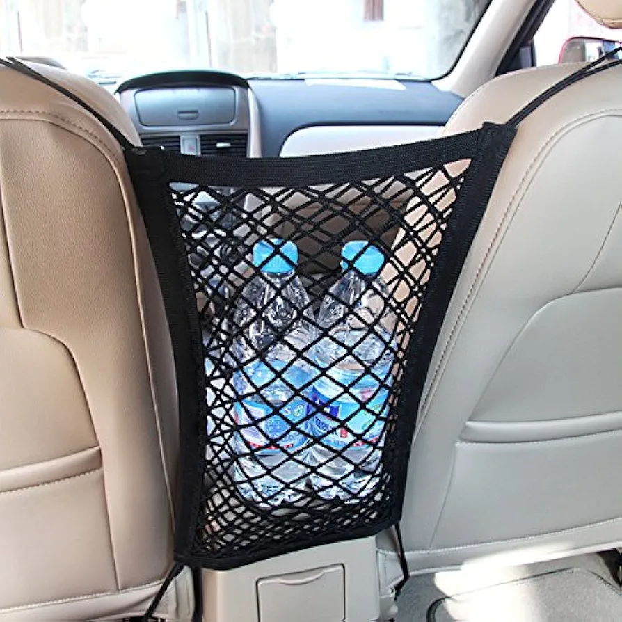 MICTUNING Organizador de malla universal para asiento de coche, malla de carga, gancho para bolsa, equipaje, mascotas, niños, tapón para molestar