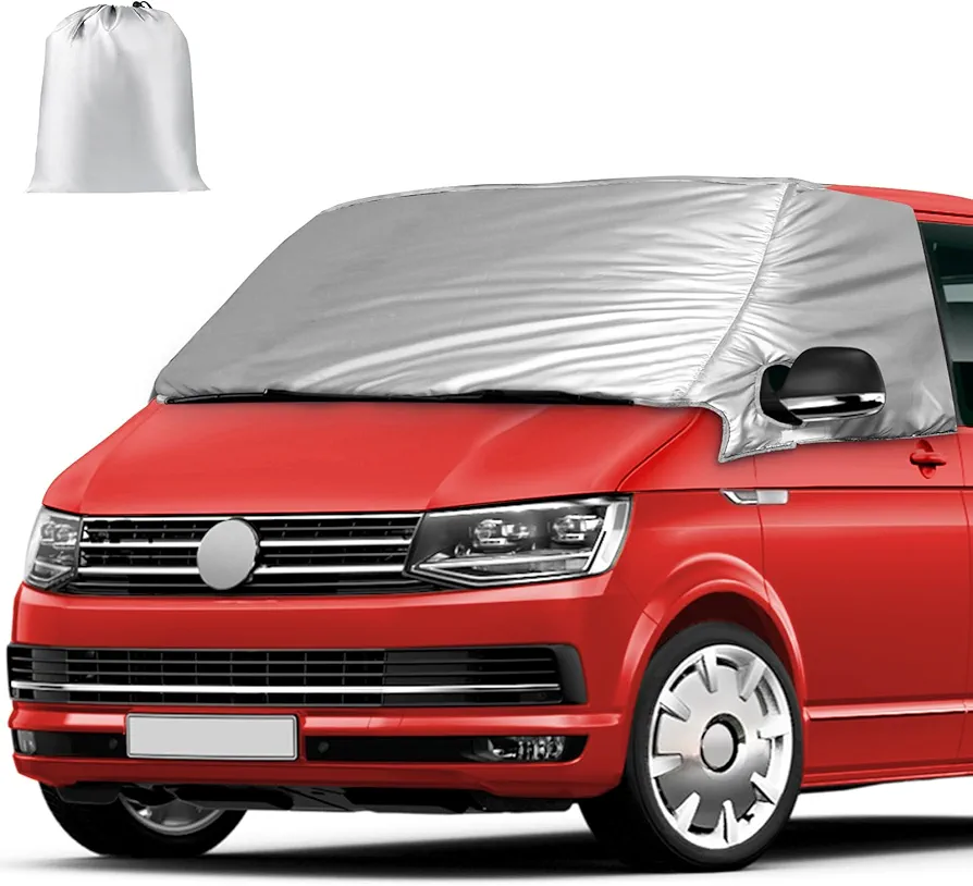 Opaltool Cubierta de Parabrisas Delantero para VW Transporter T6, Plata Impermeable de Lujo Parabrisas Delantero Cubierta Externo Parasoles Cortina Frost Protect