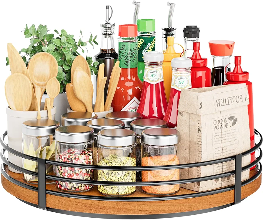 Lazy Susan - Organizador de tocadiscos Lazy Susan de 13 pulgadas, redondo de madera para armario, cocina, encimera, despensa, mesa de comedor, baño, cafetería, almacenamiento de especias, decoración