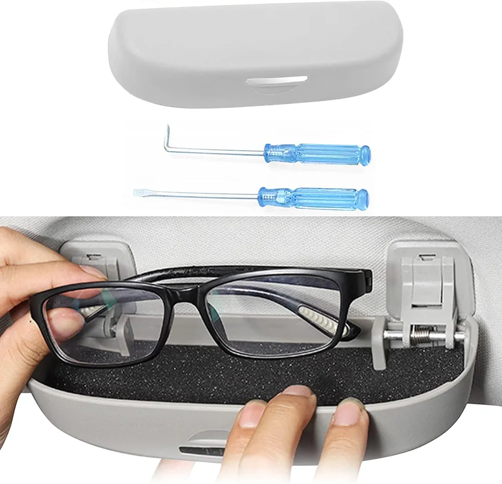 Coleya Estuches de Gafas para Coche Compatible con VW T-ROC 2018-2024, Soporte para Gafas de Sol para Coche, Funda para Gafas de Coche, T ROC Accesorio Caja de Gafas (Gris)