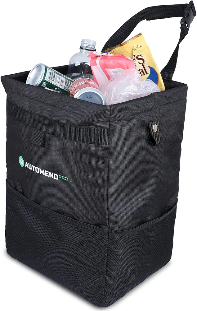 AUTOMEND PRO Bolsa de Basura para Coche de 25 L - Organizadores de Coches para Viajes | Bolsas de Basura Impermeables para Automóviles y Camiones | Papelera para Furgoneta | Accesorios para el Auto