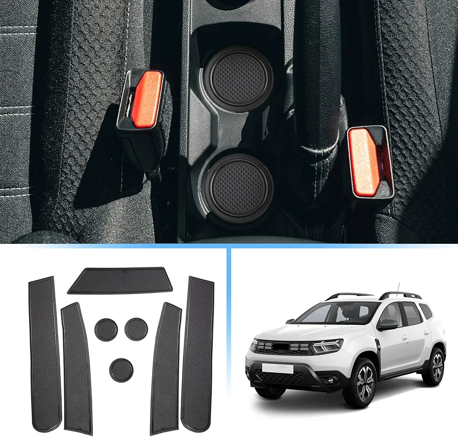 Coleya Alfombrillas Antideslizantes Compatible con Dacia Duster 2022-2024, Alfombras de Goma para Consola Central, Ranuras de Puerta, Portavasos, Apoyabrazos, Dacia Duster Alfombrillas (Negro)