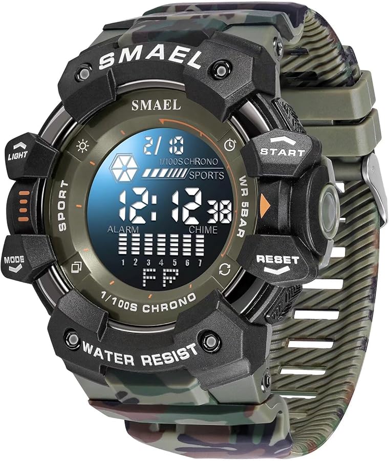 Reloj militar digital para hombre, reloj de pulsera digital, reloj militar, táctico, cronómetro, cronómetro, cronómetro, cronógrafo, despertador, vibración, 5 ATM, resistente al agua, para niños,