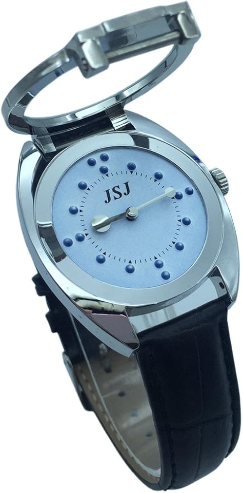 Reloj De Pulsera Braille para Invidentes o Personas Mayores Azul Dial, Correa de Cuero