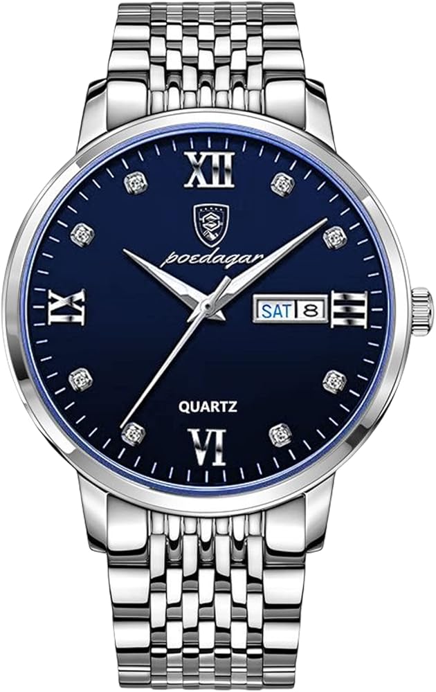 RORIOS Reloj Hombre Análogo Cuarzo Reloj Luminoso Calendario Reloj con Correa en Acero Inoxidable Moda Impermeable Reloj de Pulsera para Hombre