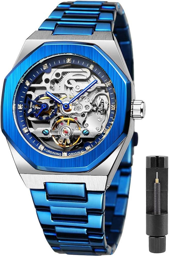 Tiong Reloj para Hombre Relojes AutomáTicos Reloj De Pulsera MecáNico Luminoso Resistencia A Los Golpes Steampunk Militar Plata Negro