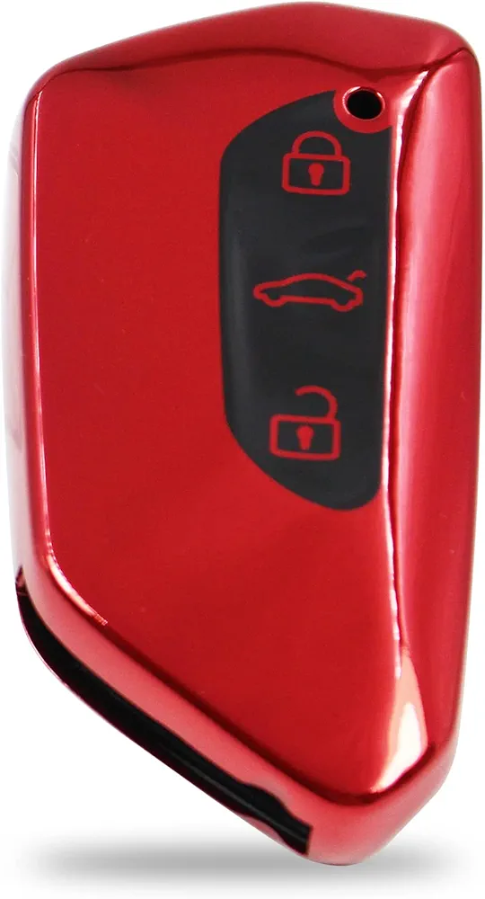 Carcasa de Llave VF para Llave de Coche de 3 Botones Carcasa Protectora de TPU Cromado Brillante Accesorio de Coche (Cromado/Rojo)
