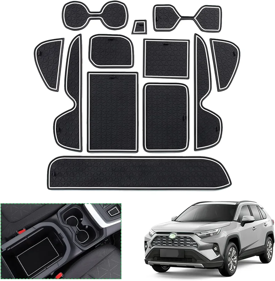 GAFAT 2019-2022 Alfombrillas antideslizantes para Toyot-a RAV4, alfombrillas de goma RAV4, para consola central, soporte para bebidas, esteras para puerta, rav4 accesorios (Blanco)