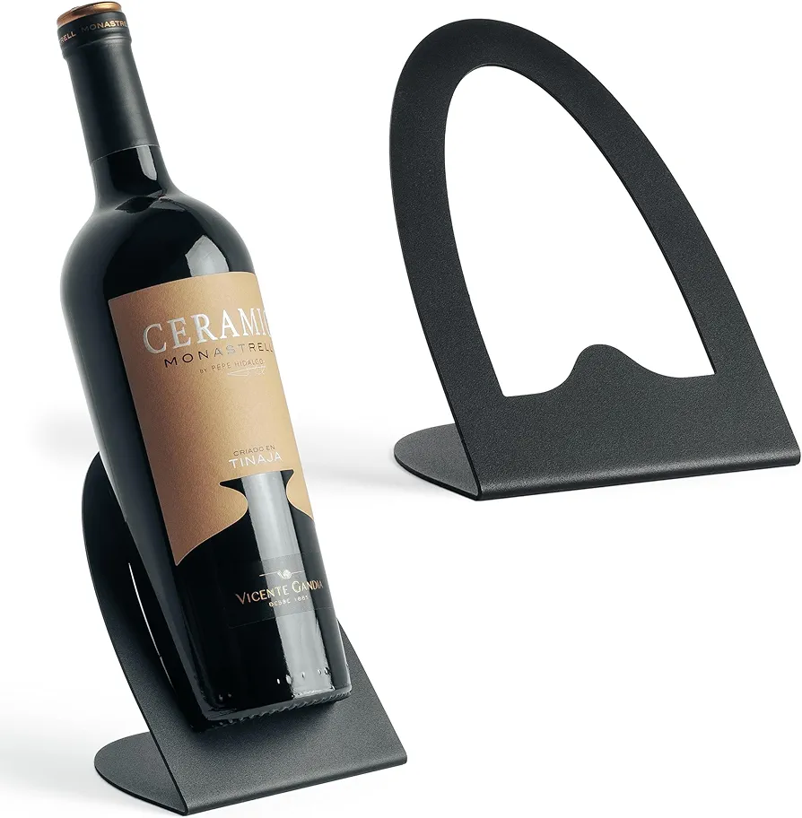 Botellero vino. Organizador cocina, Decoracion hogar para Mesa comedor, Estanteria pared, Mesa cocina, Caja regalo, Expositor metal botella vino, Centro de mesa decorativo salon. (1, Diagonal Negro)