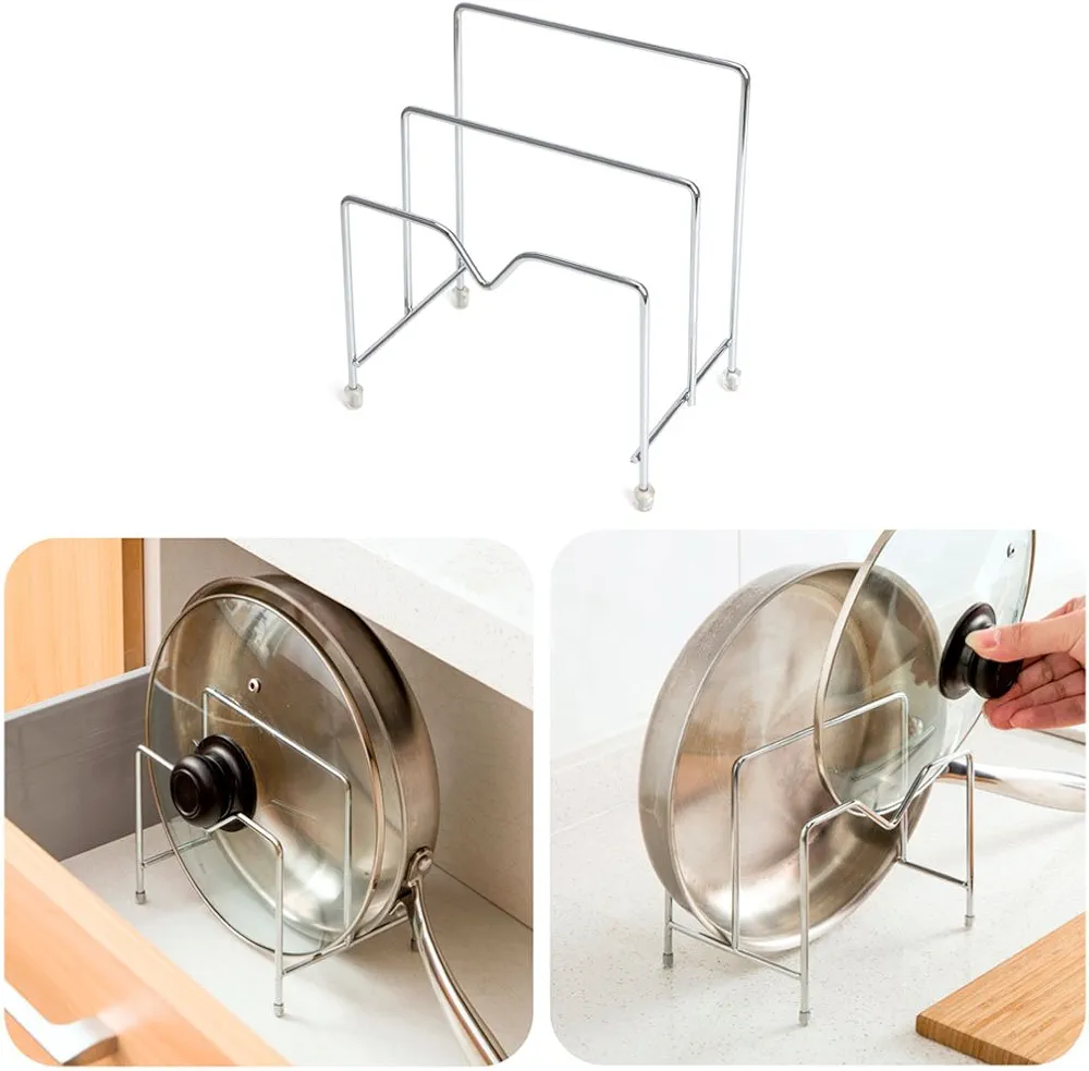 Xuniu 2 Capas de Acero Inoxidable Utensilios de Cocina Portapotas Porta Tapa de Rack Organizador Tabla de Cortar Bastidor de despensa Rack 16.7x10.5x15.5cm