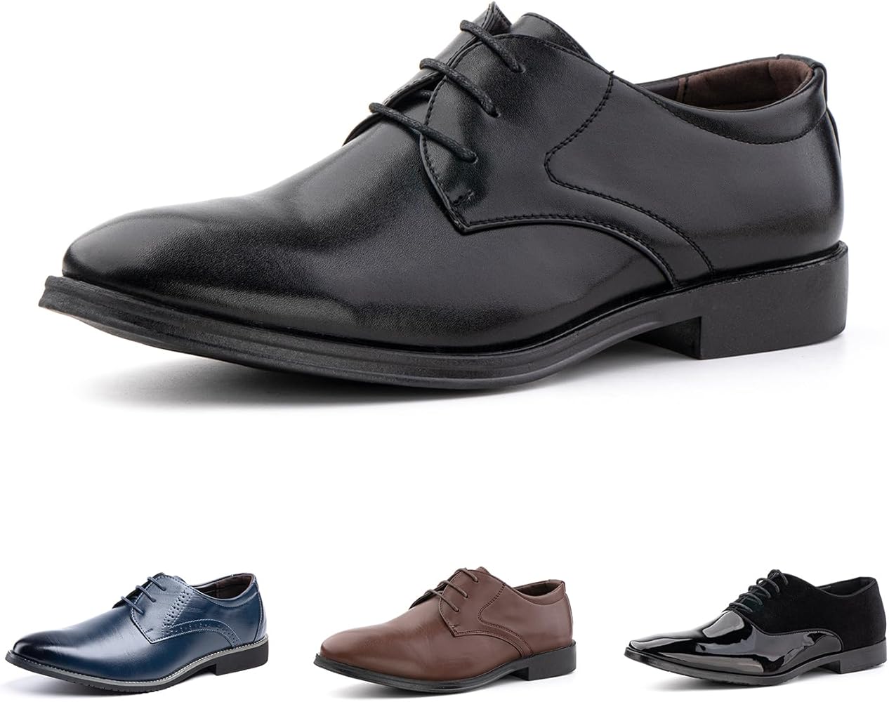 Hitmars Zapatos Vestir Hombres Oxford Cuero Artificial Cordones Derby Calzado Hombre Formal Comercio Zapatos Clásico Negro Azul Marrón Caqui EU37-EU48