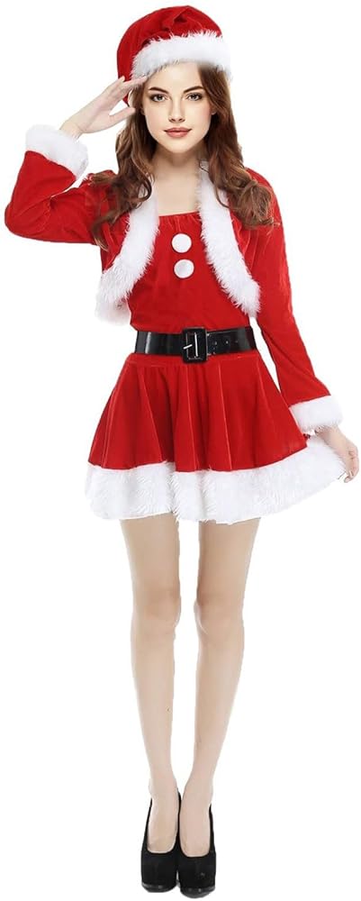 Cexiakong Disfraz de Papá Noel para mujer, traje de Papá Noel, traje de Navidad, traje de Navidad, vestido de noche, juego de Navidad, Santa Claus