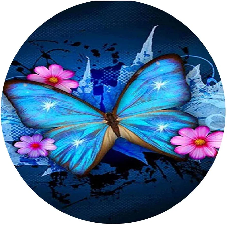 Yingxin34 1000 Piezas de Rompecabezas Rompecabezas para Adultos Imagen de Rompecabezas Azul Mariposa Flor Rosa Arte Juego de Ocio Juguete decoración del hogar Rompecabezas Circular