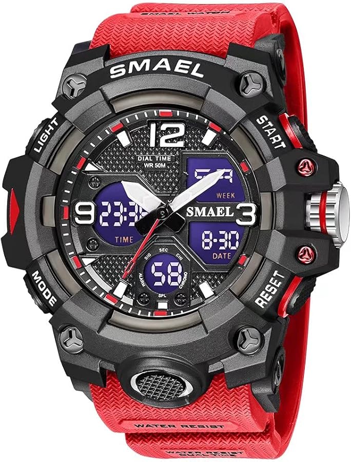 SMAEL Men's Watches Military Outdoor Waterproof Sports Wrist Watch Date Multi Function LED Alarm Stopwatch, Digital Watches for Mens