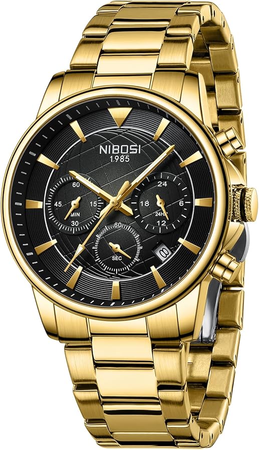 NIBOSI Reloj de pulsera para hombre, analógico, de cuarzo, cronógrafo, acero inoxidable, resistente al agua, para negocios, informal, con fecha luminosa, para hombre