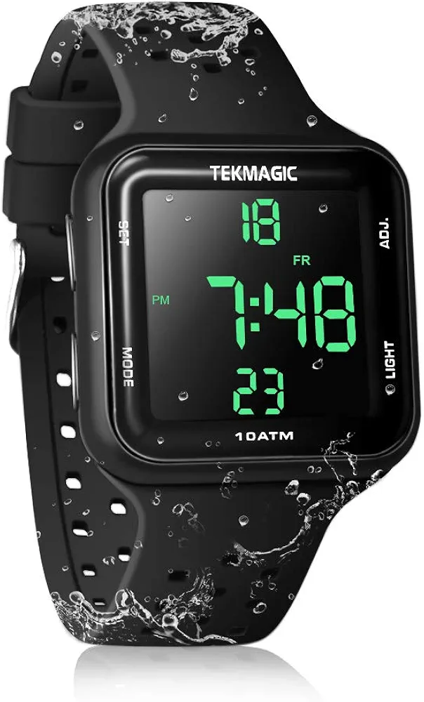 Reloj Resistente al Agua 10 ATM 100m Luminoso Reloj de Natación Sumergible con Funciones de Despertador, Cronómetro, Zona Horaria Dual, Calendario, Formato de 12/24 Horas Seleccionable