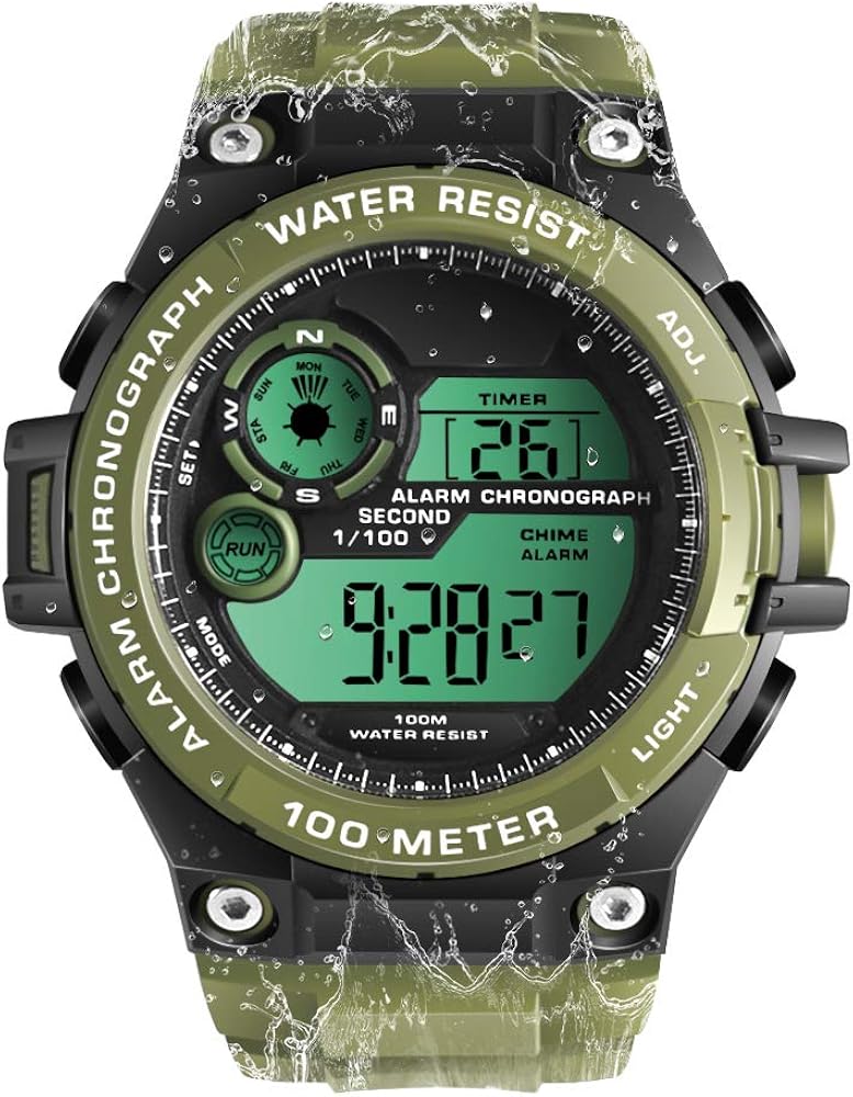 TEKMAGIC Reloj de Pulsera Hombres Niño Natación 100m Resistente al Agua Reloj Buceo con Funciones de Cronómetro, Cronógrafo, Alarma, Zona Horaria Dual, Formato de 12/24 Horas