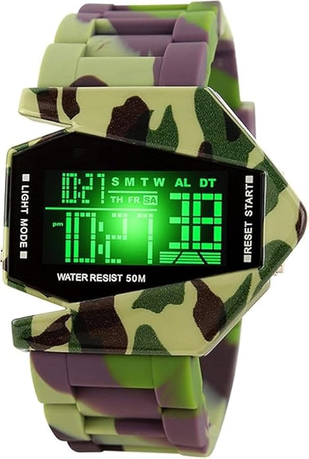 Wusdayer Relojes deportivos militares para hombre, reloj digital, multifuncional, unisex, colorido, LED, impermeable, reloj de avión para mujeres y hombres, Verde
