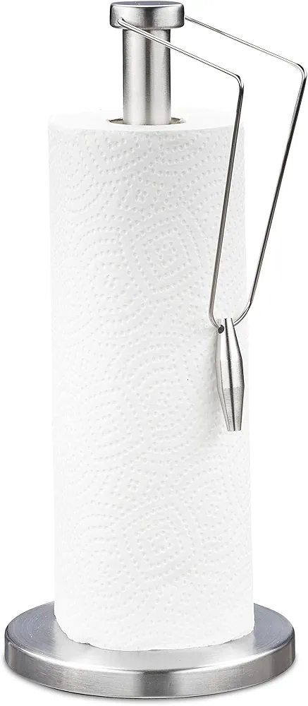 Relaxdays Küchenrollenhalter Edelstahl stehend Portarrollos Cocina Vertical, Acero Inoxidable Cepillado, Soporte Rollos Papel Encimera, 34 x 15 cm, Plateado