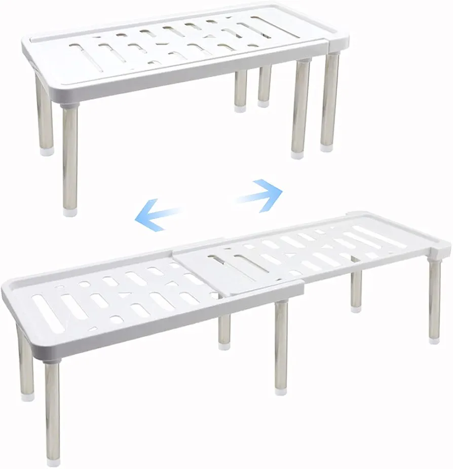 Estante organizador de gabinete expandible, organizador de armario de cocina, estante de especias independiente, estantes de almacenamiento retráctiles para baño, encimera, despensa (blanco)