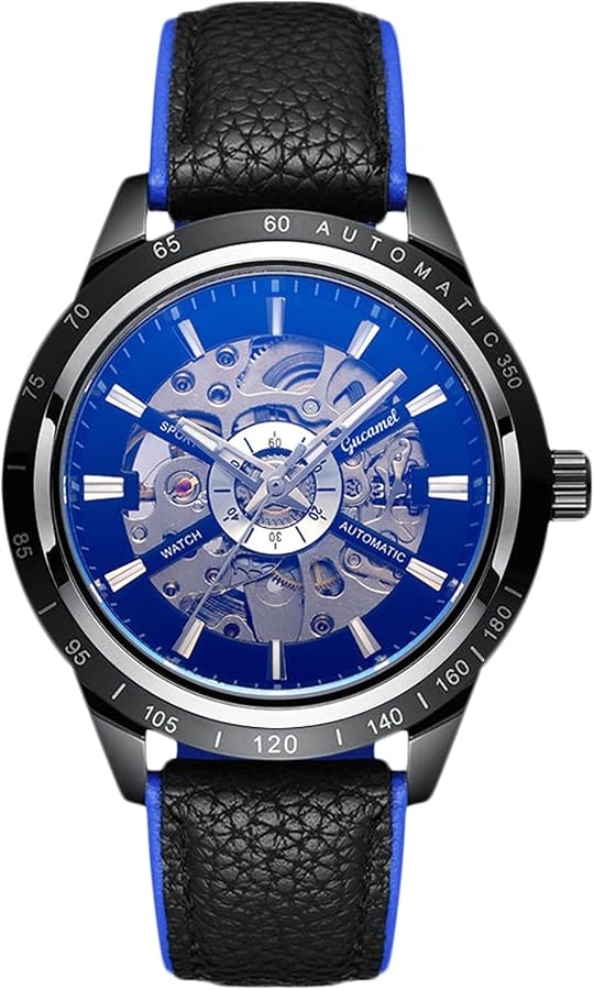 RORIOS Deportivo Relojes para Hombre Relojes Automático Mecánico con Correa de Cuero Esqueleto Militar Relojes de Pulsera