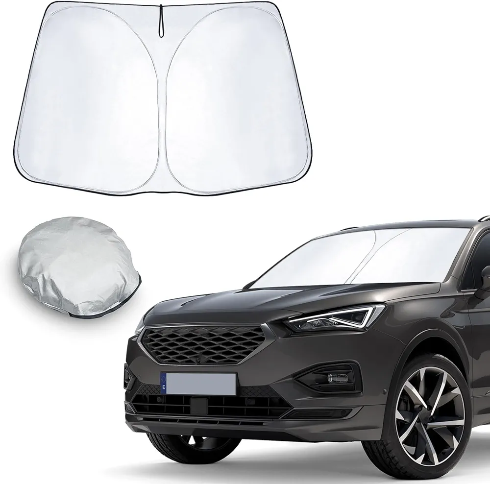 CDEFG Compatible con Seat Tarraco 2019-2023 2024 Parasol Coche Delantero, Parasol Coche Parabrisas Protector Plegable con Gran Pantalla Anti UV Rayos Parasol Tarraco FR Accesorios