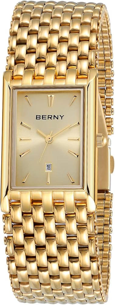 BERNY Relojes de Oro para Hombre con Ventana de Fecha Movimiento de Cuarzo Japonés Resistente al Agua Relojes de Pulsera para Hombre Lujo Casual Moda Reloj para Hombre