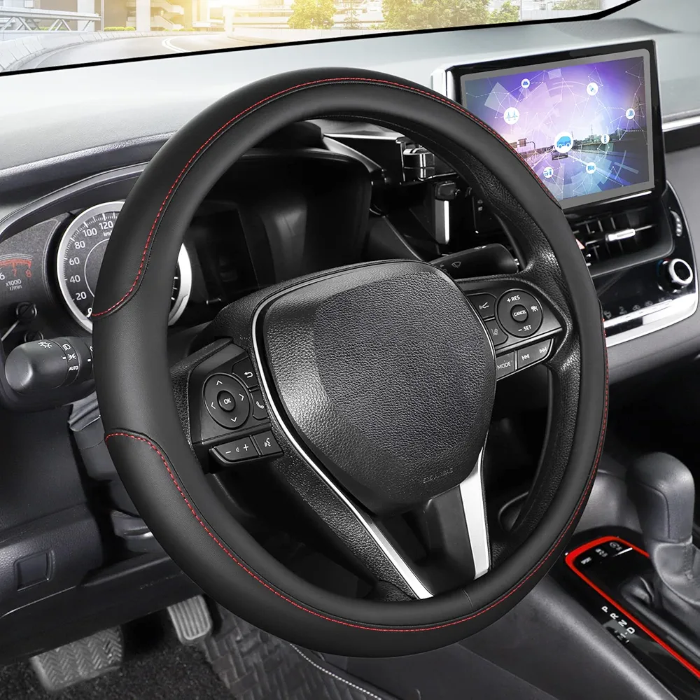 SEG Direct Funda para Volante de Coche, Cubierta del Volante de Cuero de Microfibra Tamaño Estándar 37-39 cm, Negro